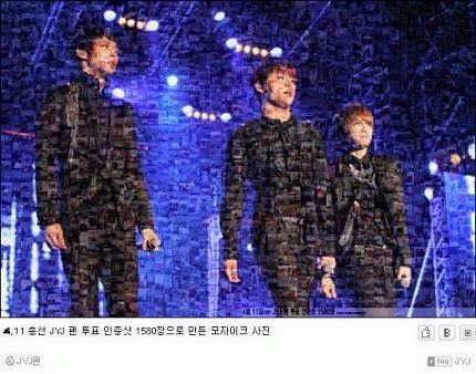 Thị trưởng chia sẻ bức ảnh JYJ ghép từ 1500 ảnh nhỏ.