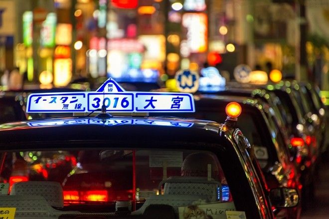 Taxi lights in the Omiya ward of Saitama, Japan.