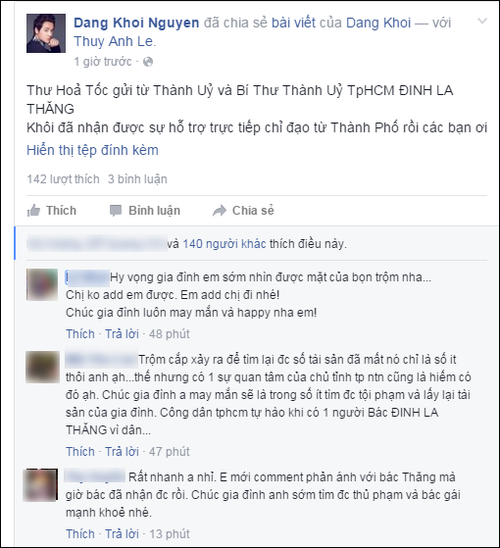 Status Đăng Khôi chia sẻ về thư hỏa tốc với người hâm mộ.