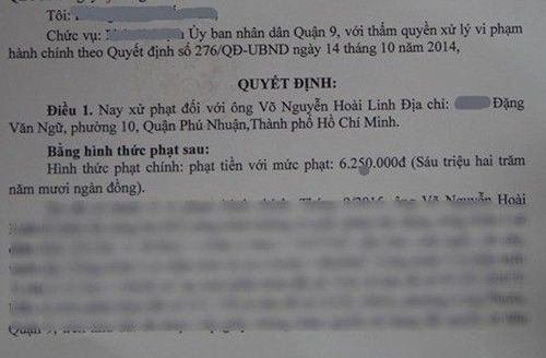 Quyết định xử phạt của UBND quận 9 (TP HCM) đối với