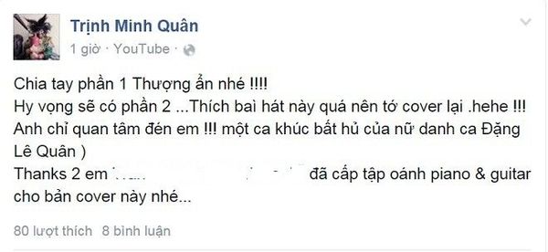 Dòng chia sẻ của Minh Quân trên trang cá nhân.