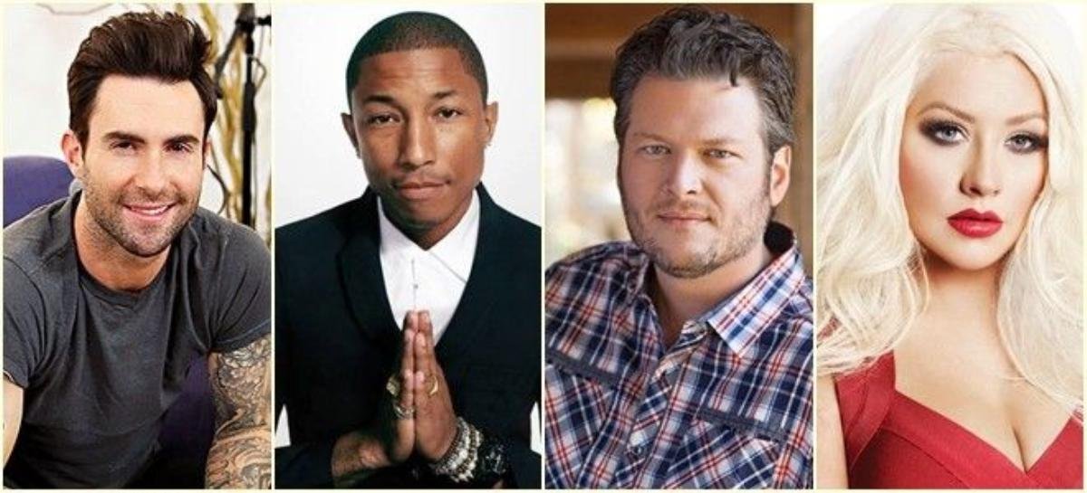 Dàn HLV dự kiến: Adam Levine, Pharrel Williams, Blake Shelton, Christina Aguilera (từ trái sang)