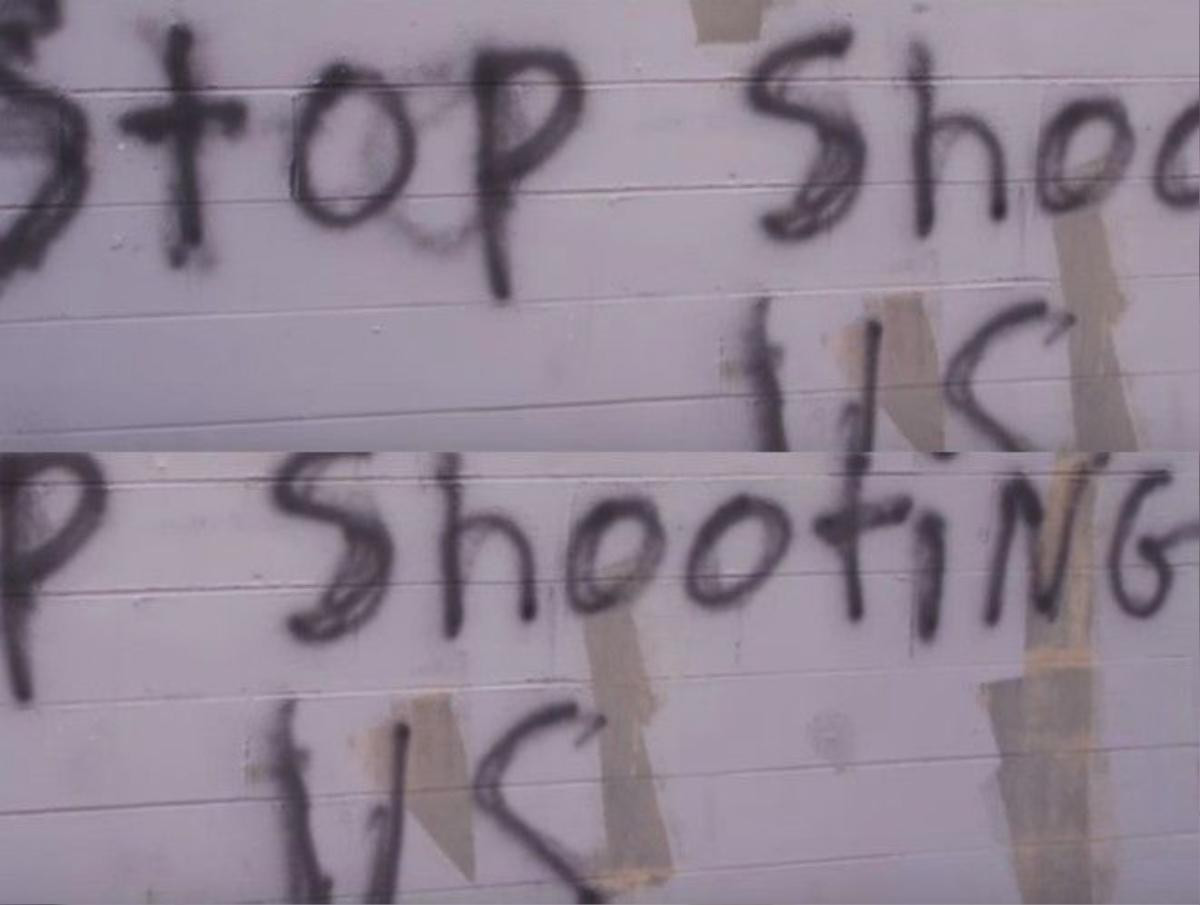 Câu khẩu hiệu: "Stop shooting us (Hãy ngừng bắn chúng tôi)"