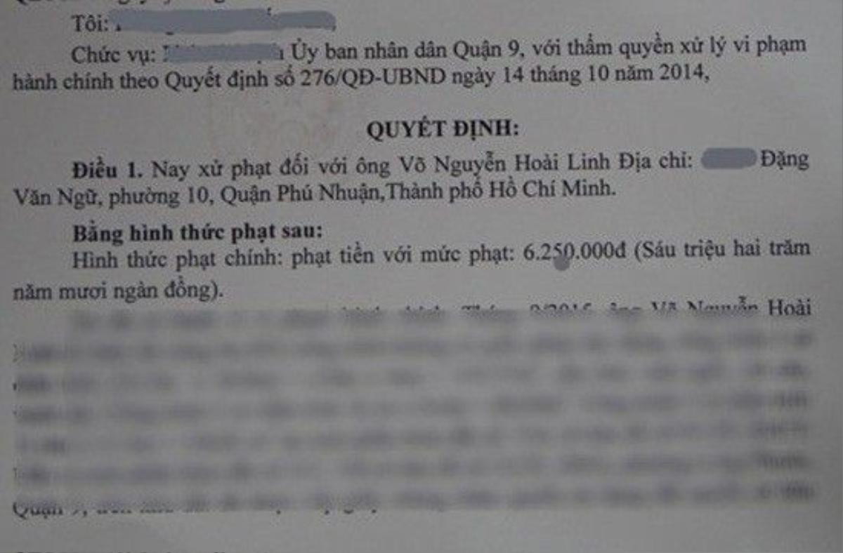 Quyết định xử phạt của UBND quận 9 (TP HCM) đối với